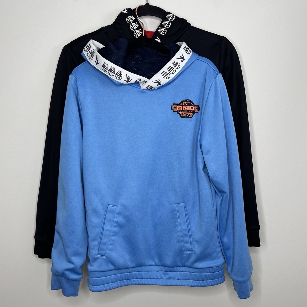 LOT (2) AND1 Pullover Hoodie Basketball Sweatshirt Boy's Size L 10-12 Blue Red